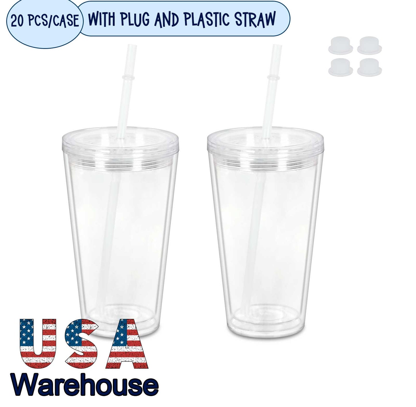 16/24 oz Acrylic Snowglobe tumbler with Pre-drilled hole and Plug, 20 Pack