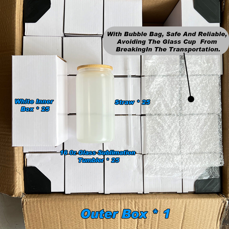 16 oz glow in the dark sublimation glass can, 25 pack