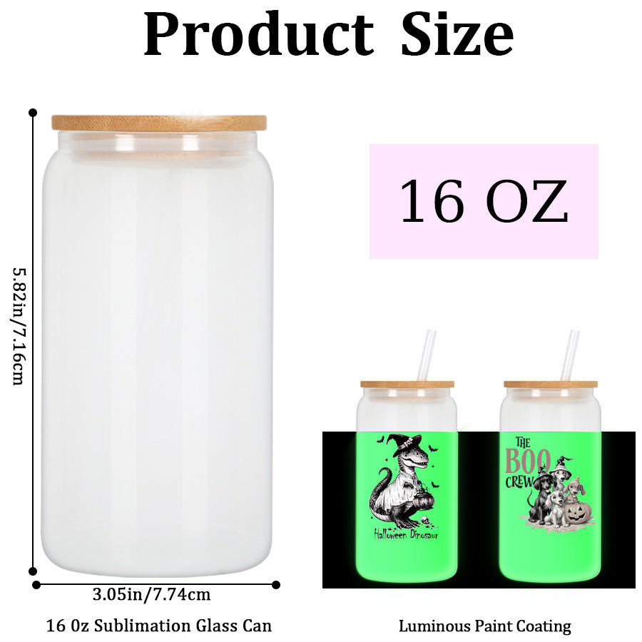 16 oz glow in the dark sublimation glass can, 25 pack