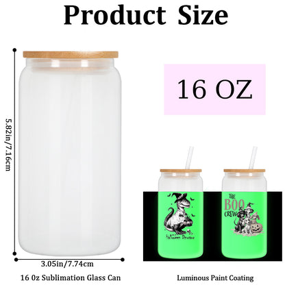 16 oz glow in the dark sublimation glass can, 25 pack