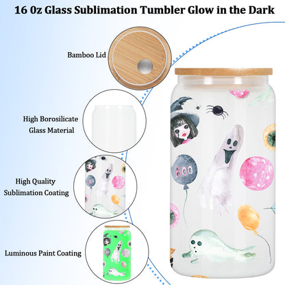 16 oz glow in the dark sublimation glass can, 25 pack