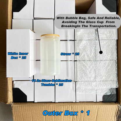 16 oz glow in the dark sublimation glass can, 25 pack