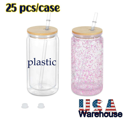 16 Oz Acrylic Plastic Snow Globe Tumbler, 25/50 Pack