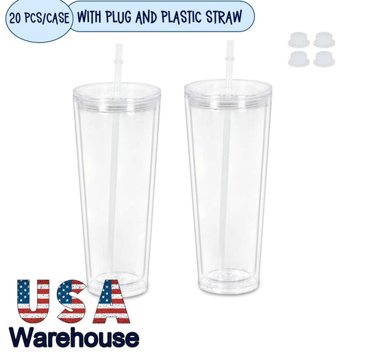 16/24 oz Acrylic Snowglobe tumbler with Pre-drilled hole and Plug, 20 Pack