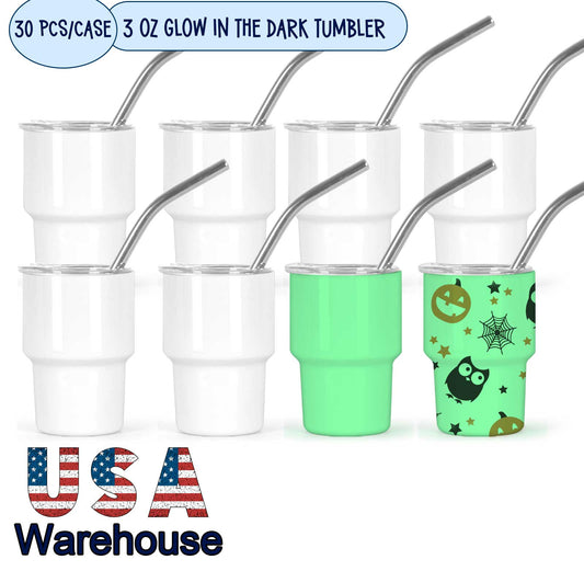 3 oz glow in the dark shot glass tumbler, 30 pack